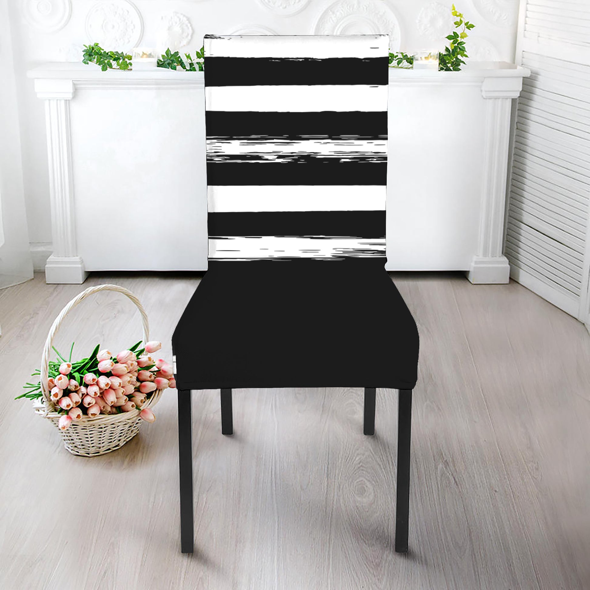 Black And White USA Flag Print Dining Chair Slipcover