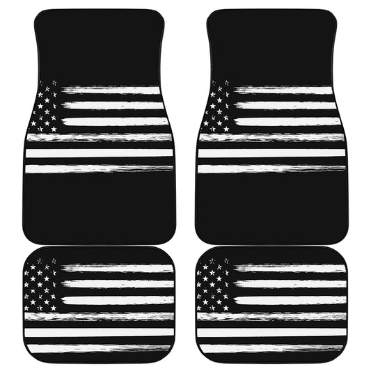 Black And White USA Flag Print Front and Back Car Floor Mats