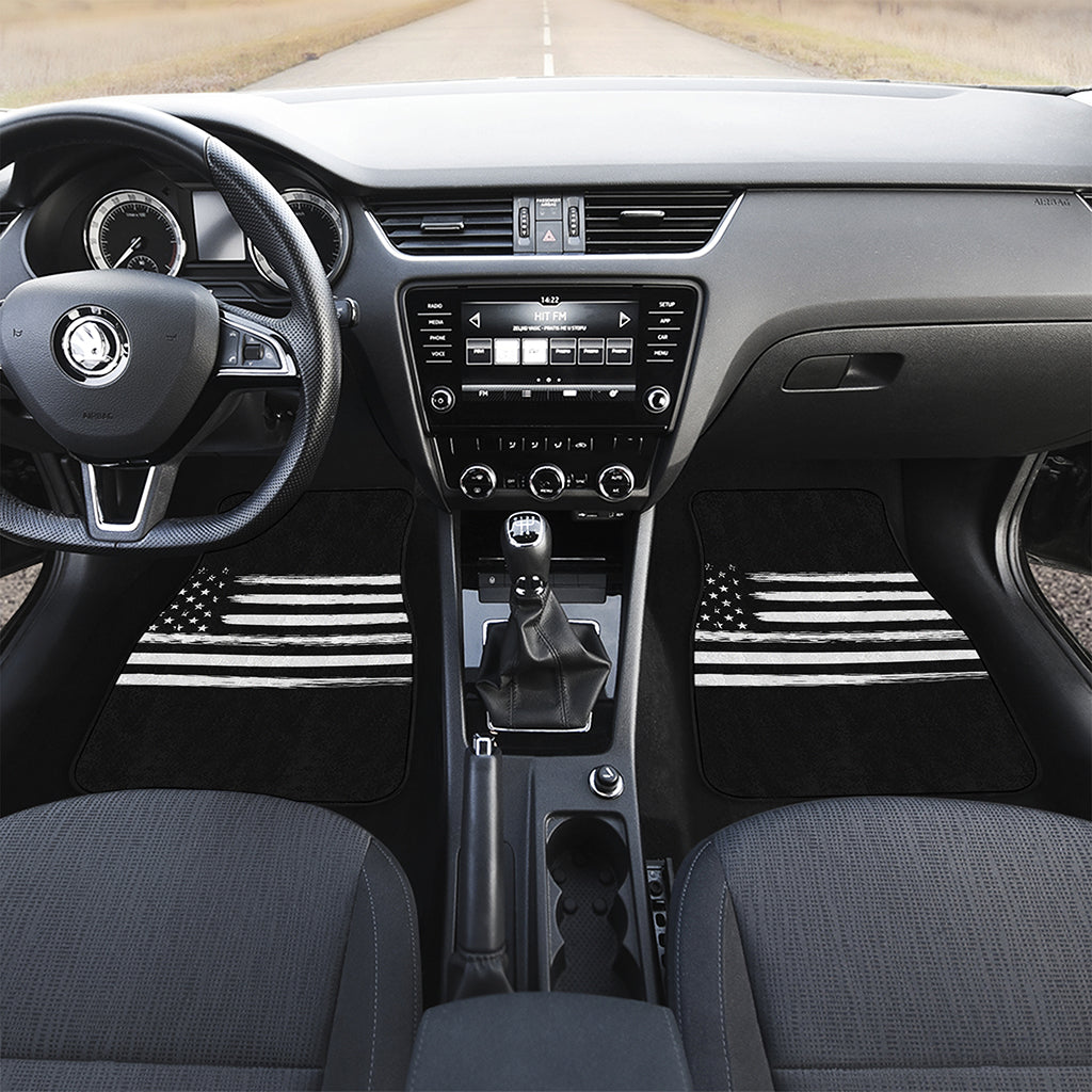 Black And White USA Flag Print Front and Back Car Floor Mats