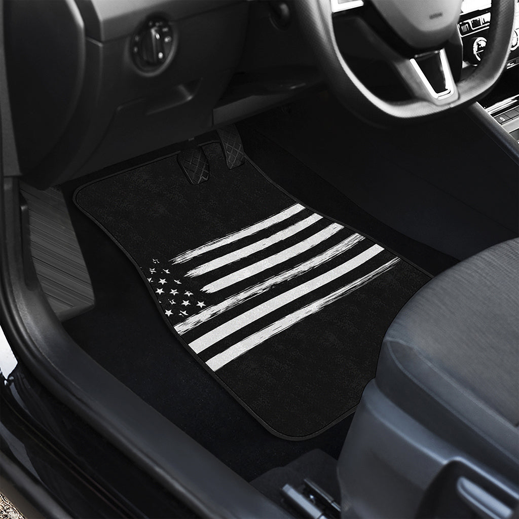 Black And White USA Flag Print Front and Back Car Floor Mats