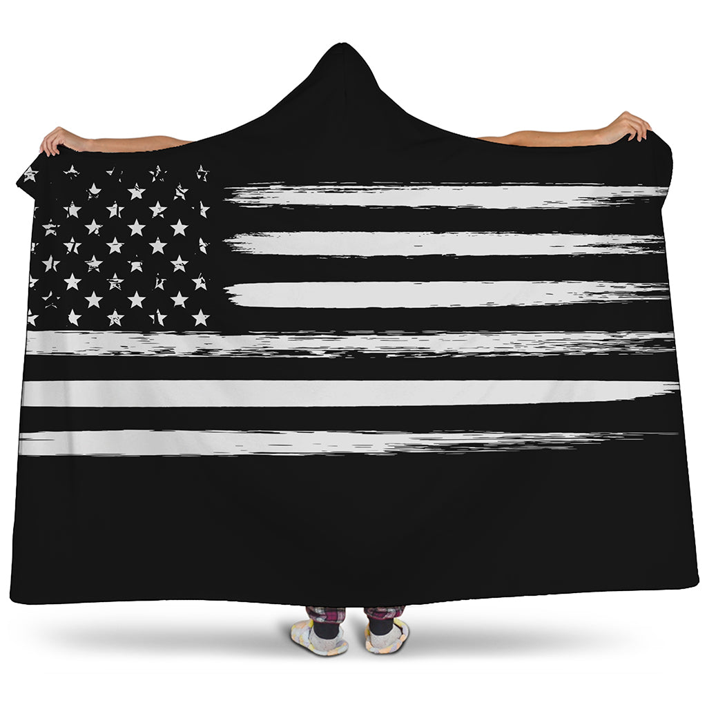 Black And White USA Flag Print Hooded Blanket
