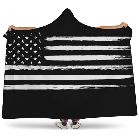 Black And White USA Flag Print Hooded Blanket
