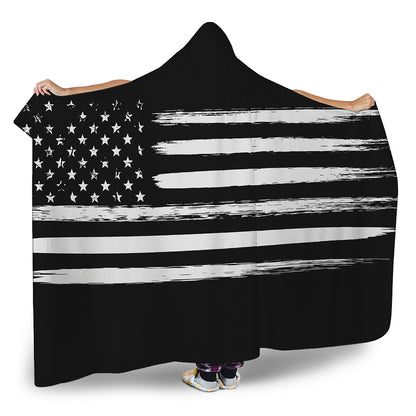 Black And White USA Flag Print Hooded Blanket