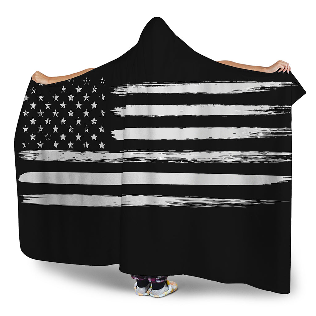 Black And White USA Flag Print Hooded Blanket