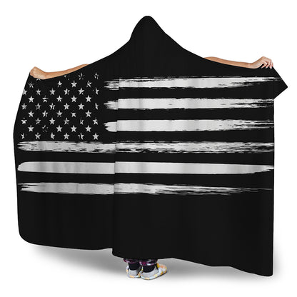 Black And White USA Flag Print Hooded Blanket