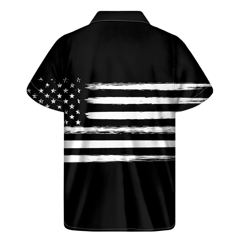 Black And White USA Flag Print Men's Short Sleeve Shirt