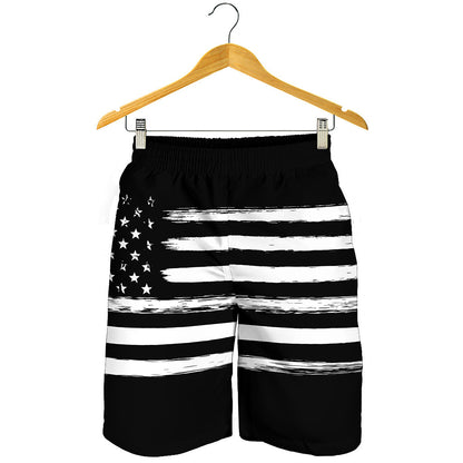 Black And White USA Flag Print Men's Shorts