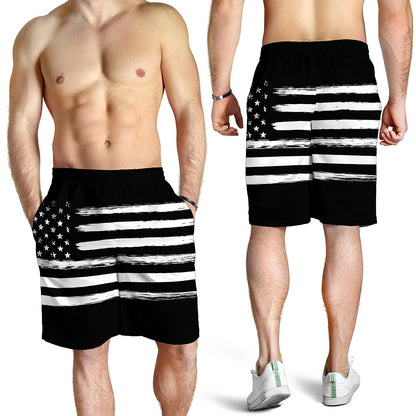 Black And White USA Flag Print Men's Shorts