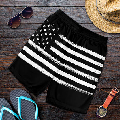 Black And White USA Flag Print Men's Shorts