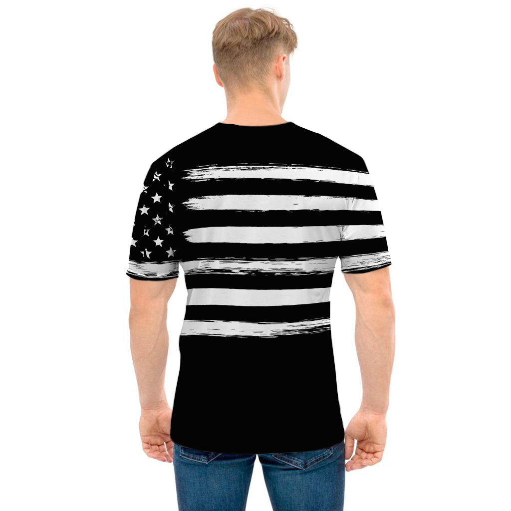 Black And White USA Flag Print Men's T-Shirt