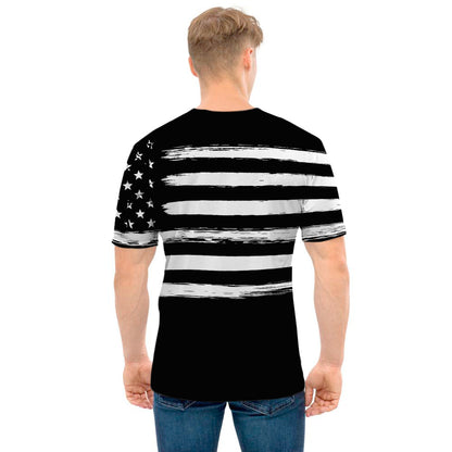 Black And White USA Flag Print Men's T-Shirt