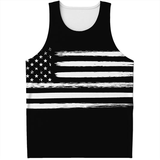 Black And White USA Flag Print Men's Tank Top