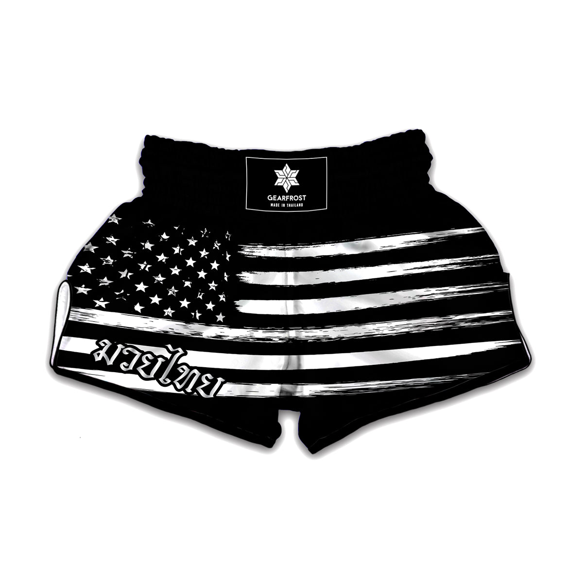 Black And White USA Flag Print Muay Thai Boxing Shorts