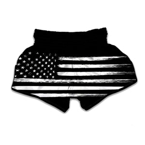 Black And White USA Flag Print Muay Thai Boxing Shorts