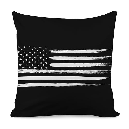 Black And White USA Flag Print Pillow Cover
