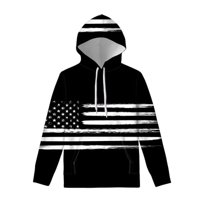 Black And White USA Flag Print Pullover Hoodie