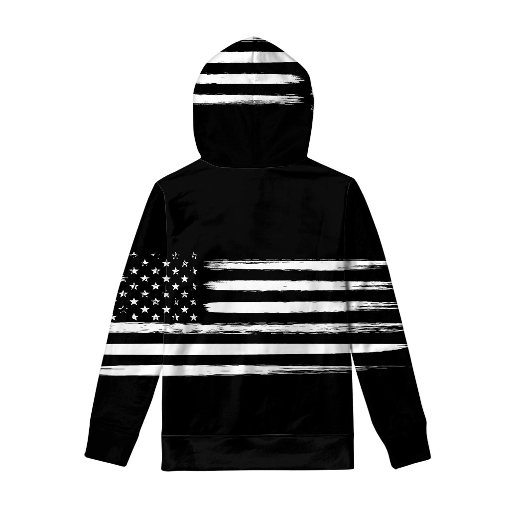 Black And White USA Flag Print Pullover Hoodie