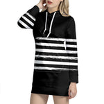 Black And White USA Flag Print Pullover Hoodie Dress