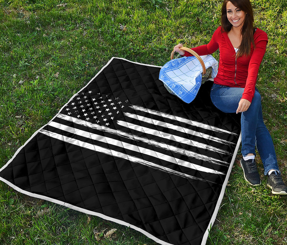 Black And White USA Flag Print Quilt