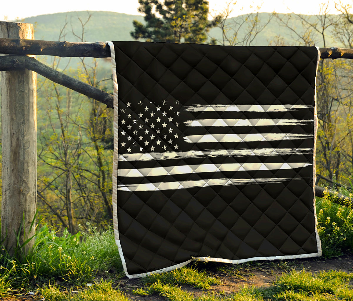 Black And White USA Flag Print Quilt