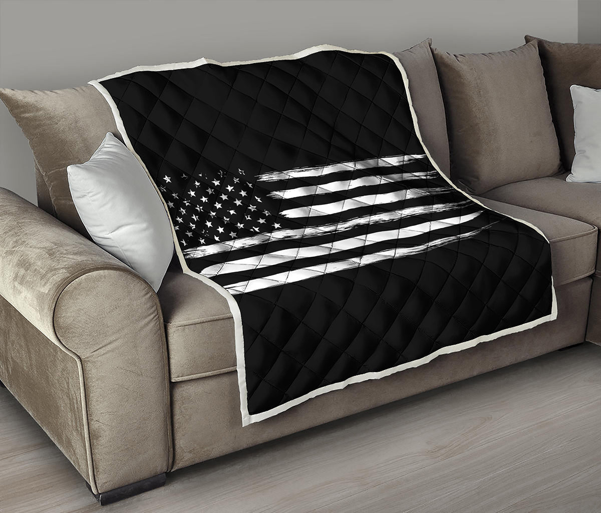 Black And White USA Flag Print Quilt