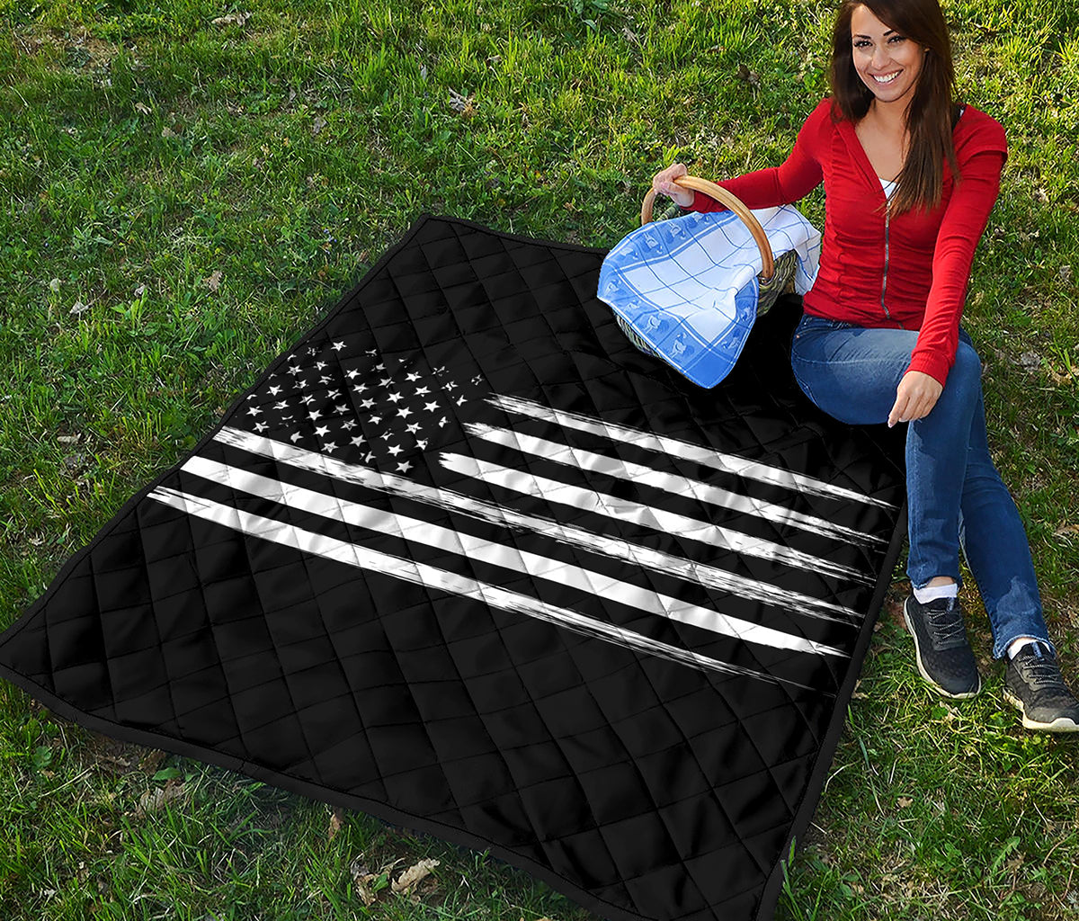 Black And White USA Flag Print Quilt