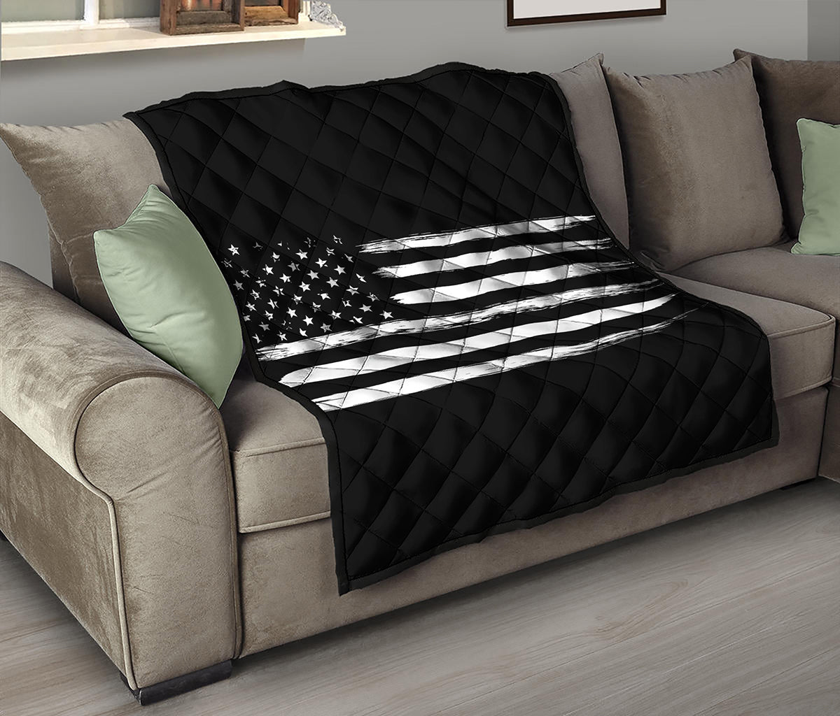 Black And White USA Flag Print Quilt