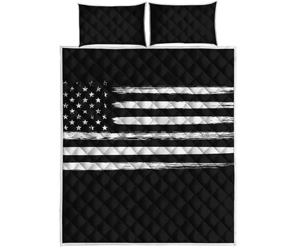Black And White USA Flag Print Quilt Bed Set