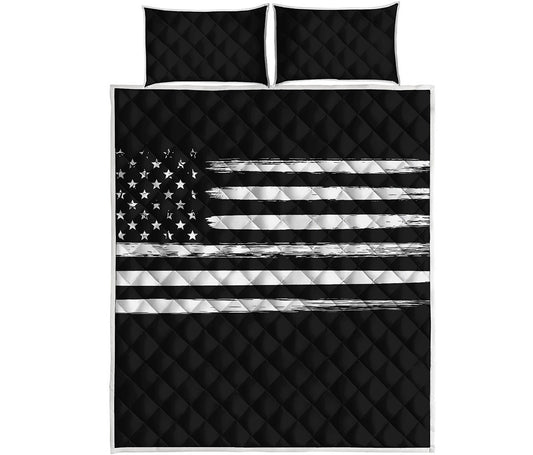 Black And White USA Flag Print Quilt Bed Set