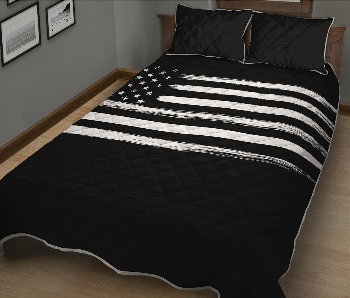 Black And White USA Flag Print Quilt Bed Set