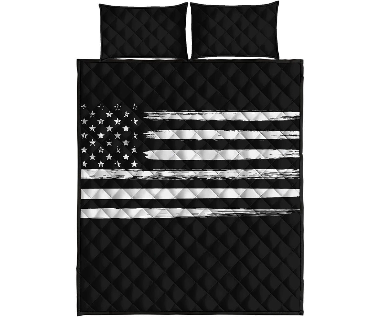 Black And White USA Flag Print Quilt Bed Set
