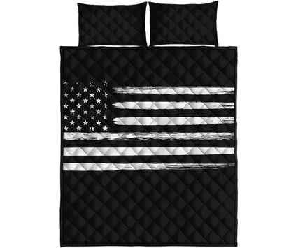 Black And White USA Flag Print Quilt Bed Set