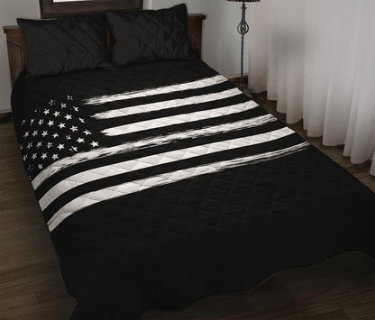 Black And White USA Flag Print Quilt Bed Set