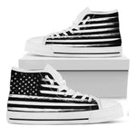 Black And White USA Flag Print White High Top Shoes