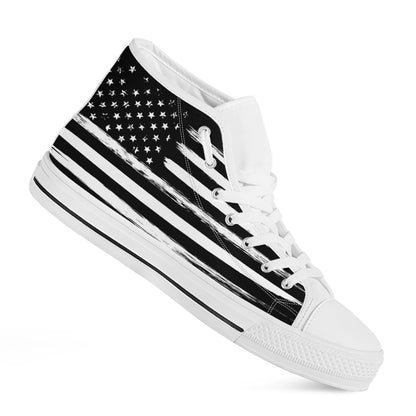 Black And White USA Flag Print White High Top Shoes