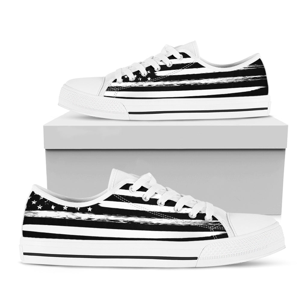 Black And White USA Flag Print White Low Top Shoes