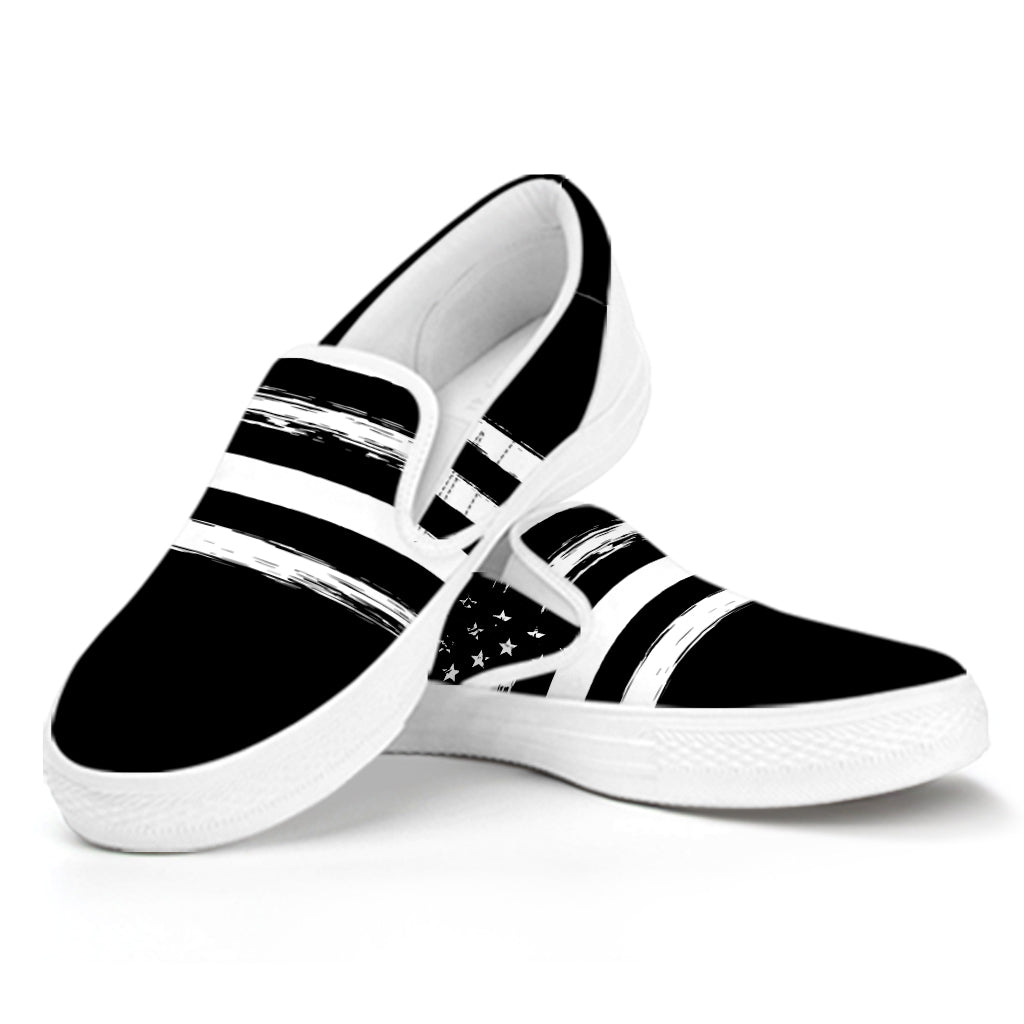 Black And White USA Flag Print White Slip On Shoes