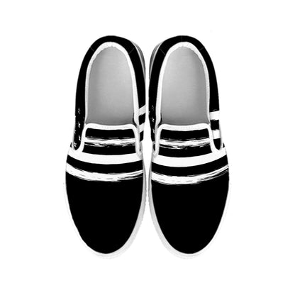 Black And White USA Flag Print White Slip On Shoes