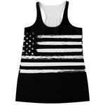 Black And White USA Flag Print Women's Racerback Tank Top
