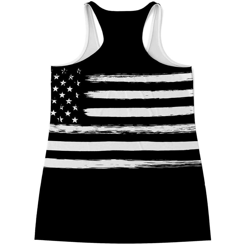 Black And White USA Flag Print Women's Racerback Tank Top