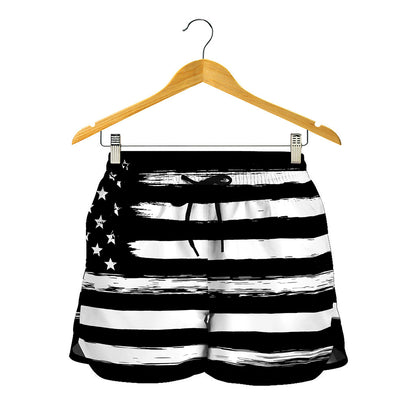 Black And White USA Flag Print Women's Shorts