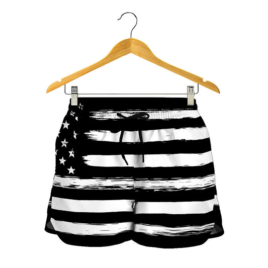 Black And White USA Flag Print Women's Shorts