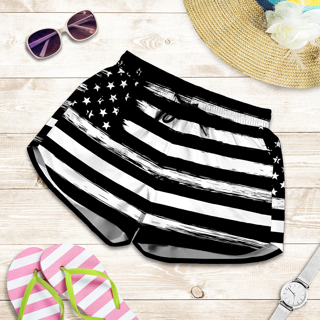 Black And White USA Flag Print Women's Shorts