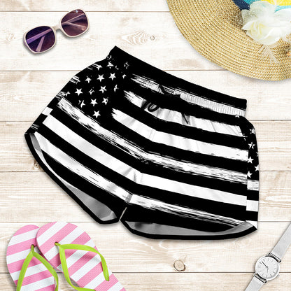 Black And White USA Flag Print Women's Shorts