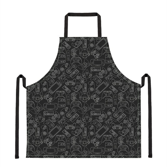Black And White Video Game Pattern Print Apron