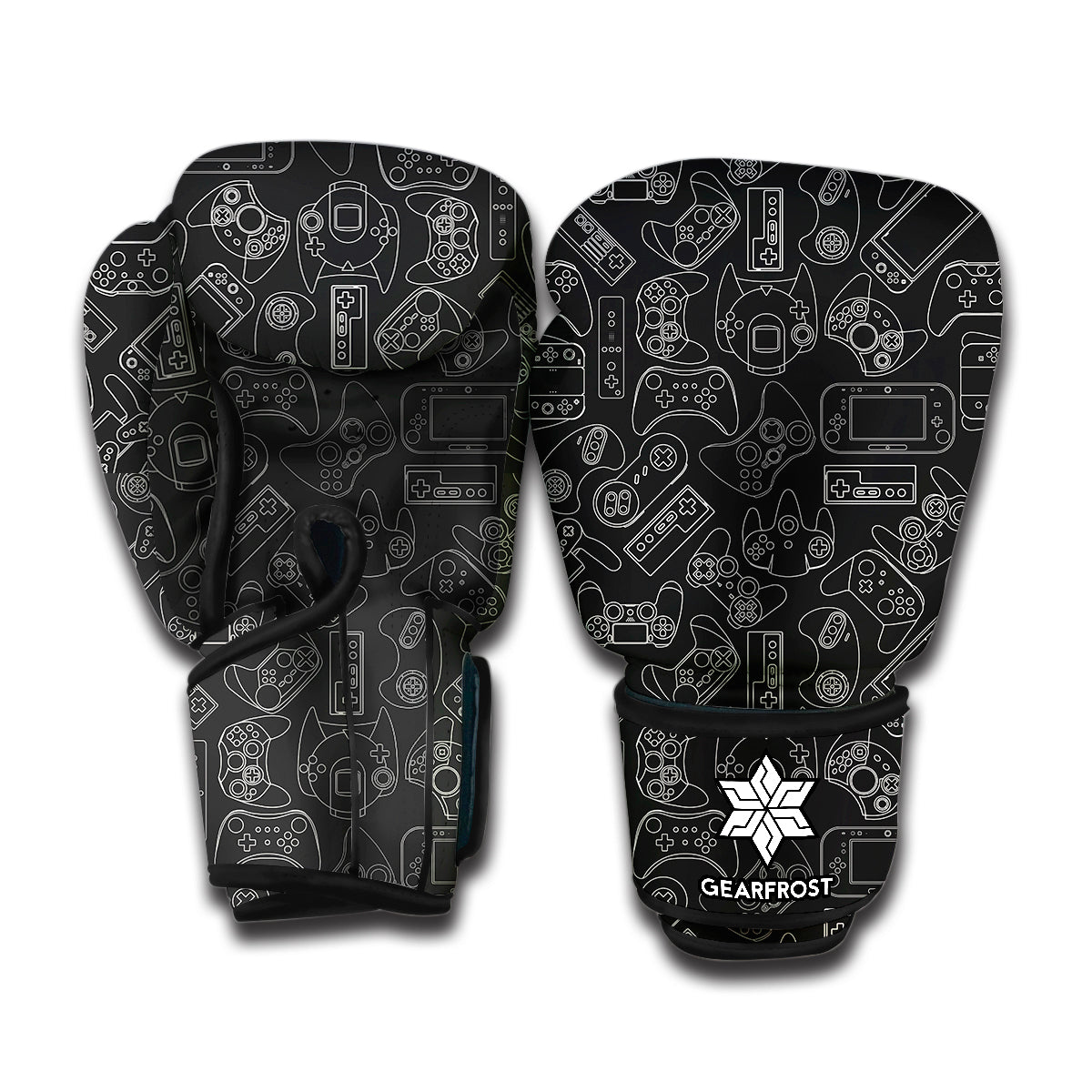 Black And White Video Game Pattern Print Boxing Gloves