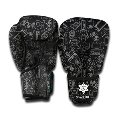 Black And White Video Game Pattern Print Boxing Gloves