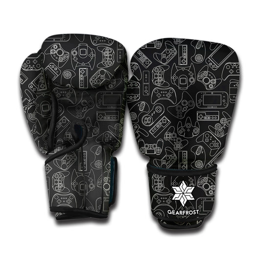 Black And White Video Game Pattern Print Boxing Gloves
