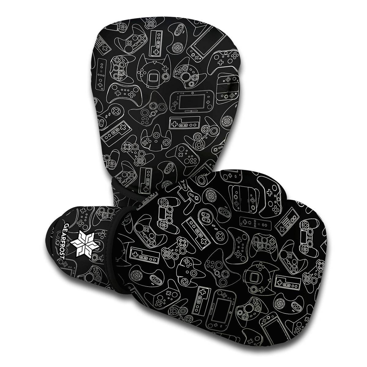 Black And White Video Game Pattern Print Boxing Gloves