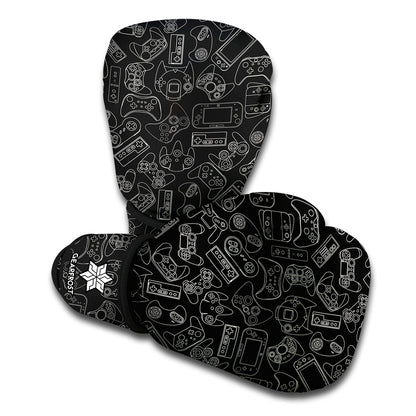 Black And White Video Game Pattern Print Boxing Gloves